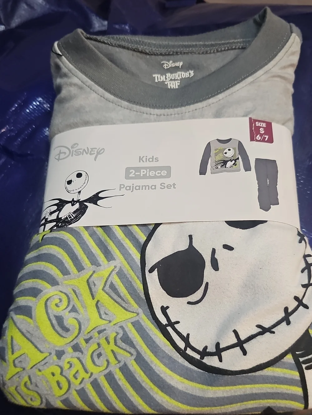 Kids' Jack Skellington 2-Piece Gray & Lime Pajama Set